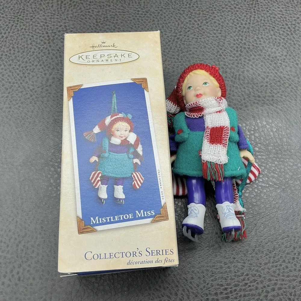 Vintage Hallmark Keepsake Ornament Mistletoe Miss 2002 Porcelain Fabric Boxed